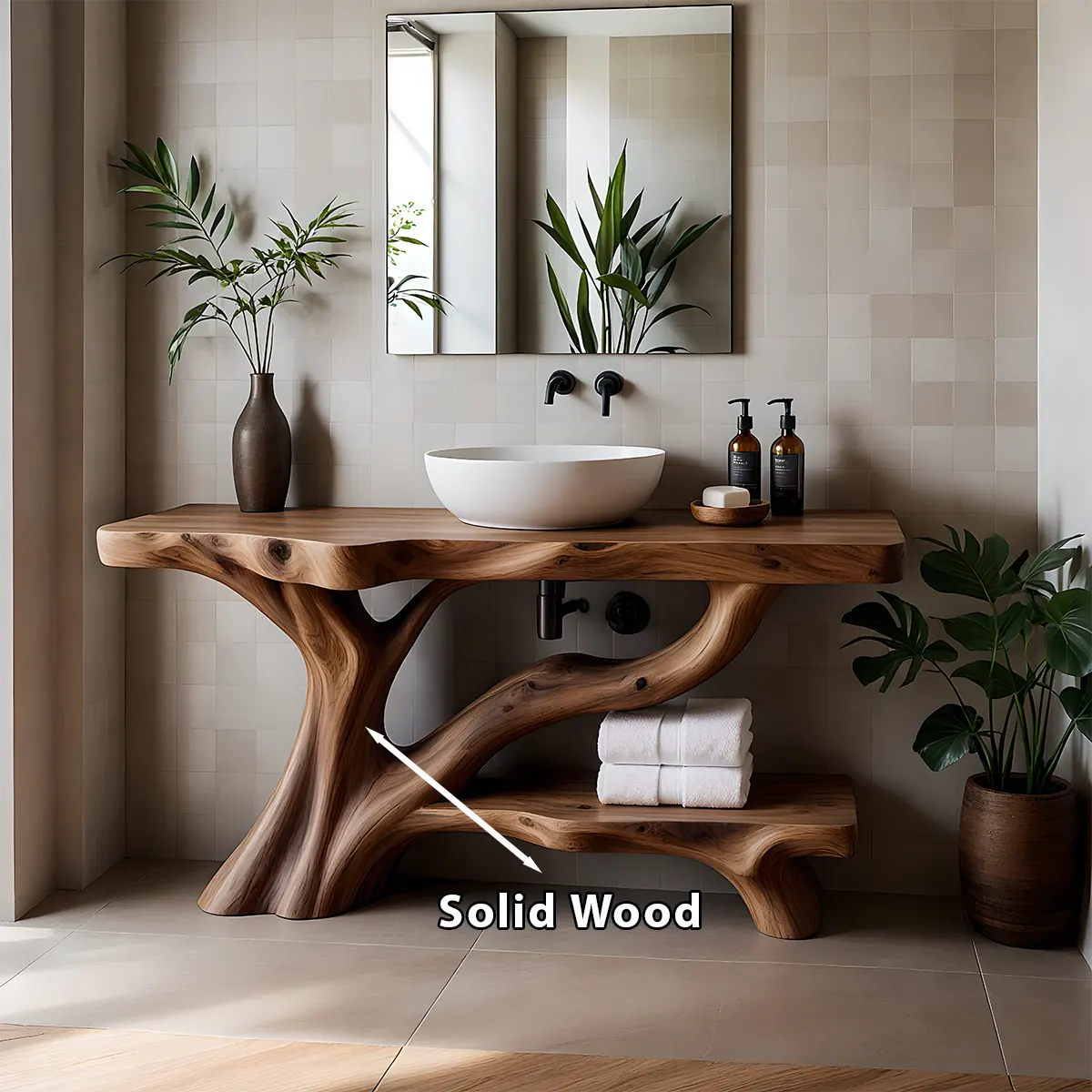 Organic Tree-Inspired Live Edge Solid Wood Bathroom Vanity - Rustiracraft 