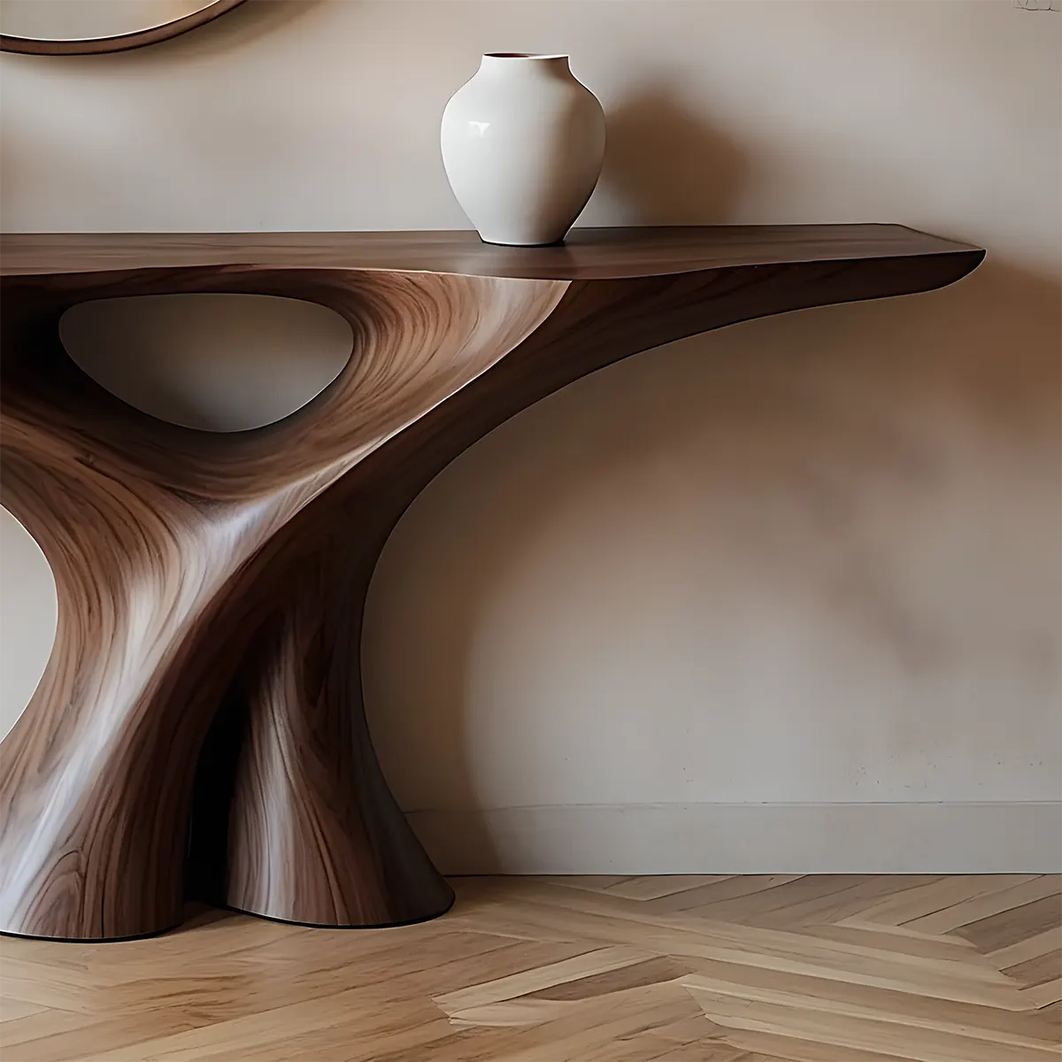 Organic Walnut Console Table – Minimal Sculptural Form - Rustiracraft 