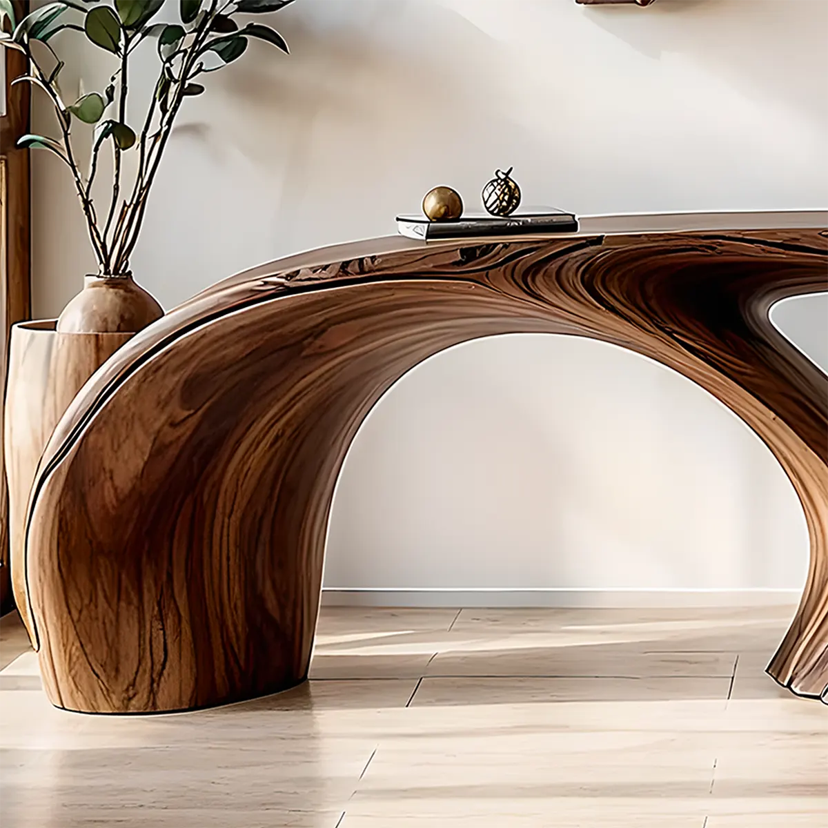 Organic Wave Walnut Console Table – Handcrafted Wood Art - Rustiracraft 