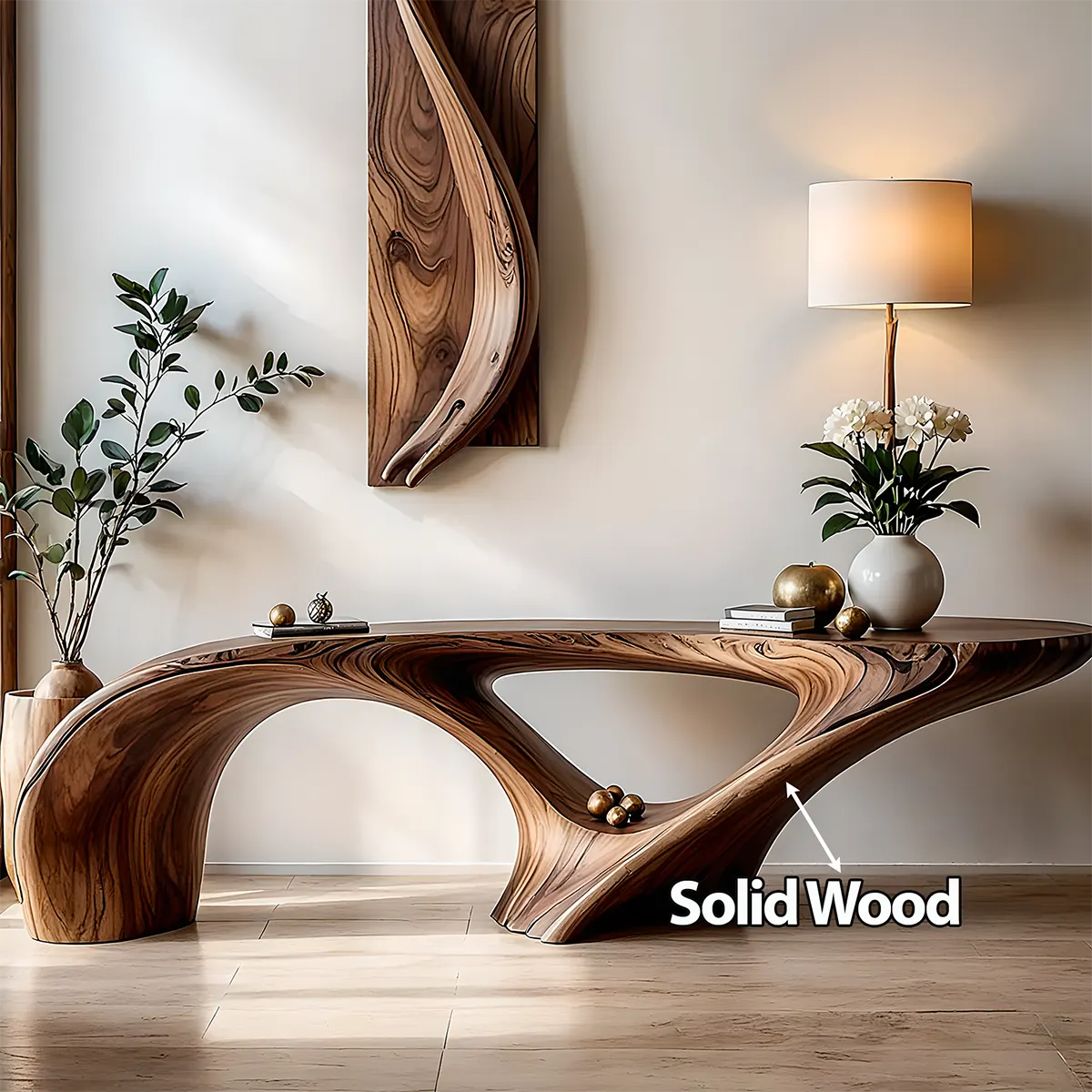 Organic Wave Walnut Console Table – Handcrafted Wood Art - Rustiracraft 
