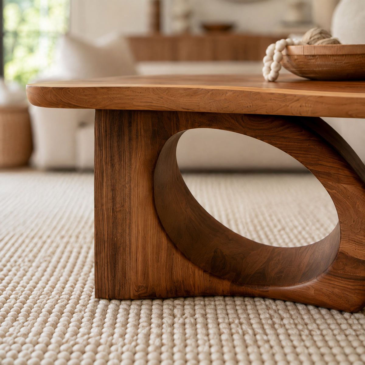 Oval Coffee Table with Dual Curved Wood Base in Natural Solid Wood - Rustiracraft