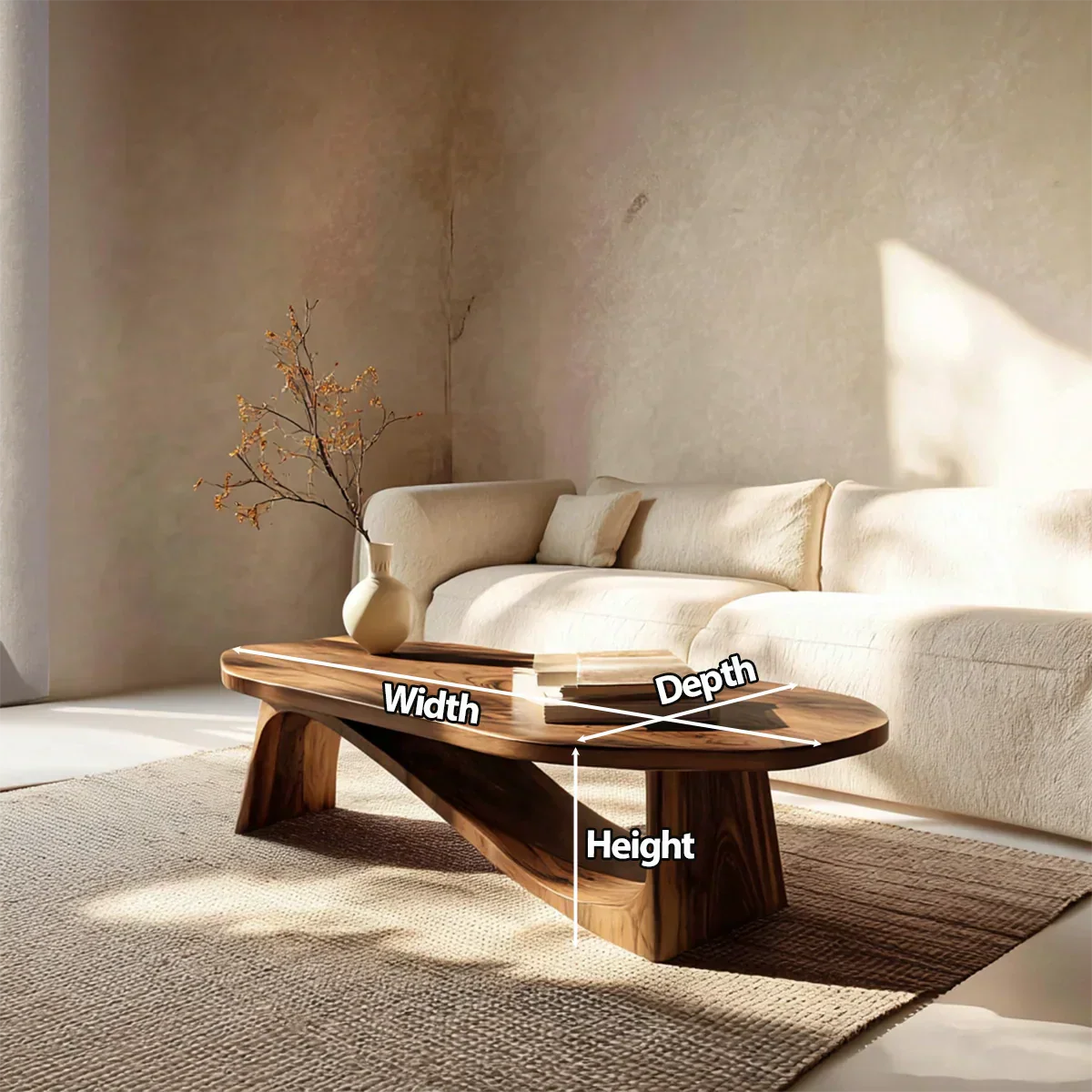 Oval Sculptural Coffee Table with Bridge Base in Natural Solid Wood - Rustiracraft 