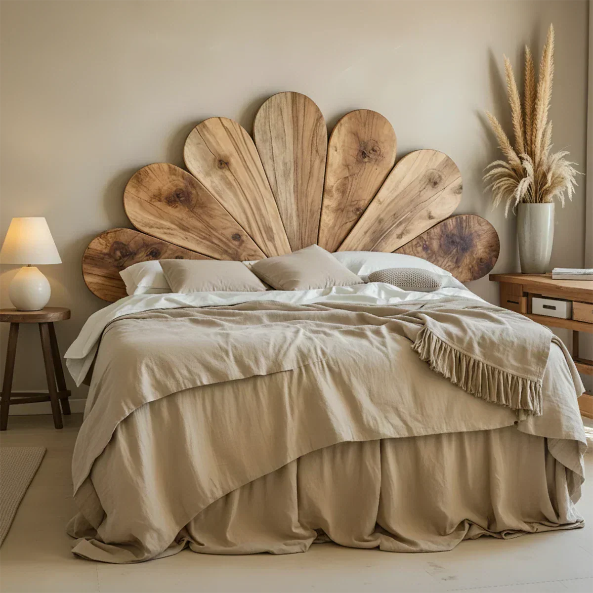 Petal Bloom Solid Wood Headboard – Natural Sculptural Bedroom Accent - Rustiracraft