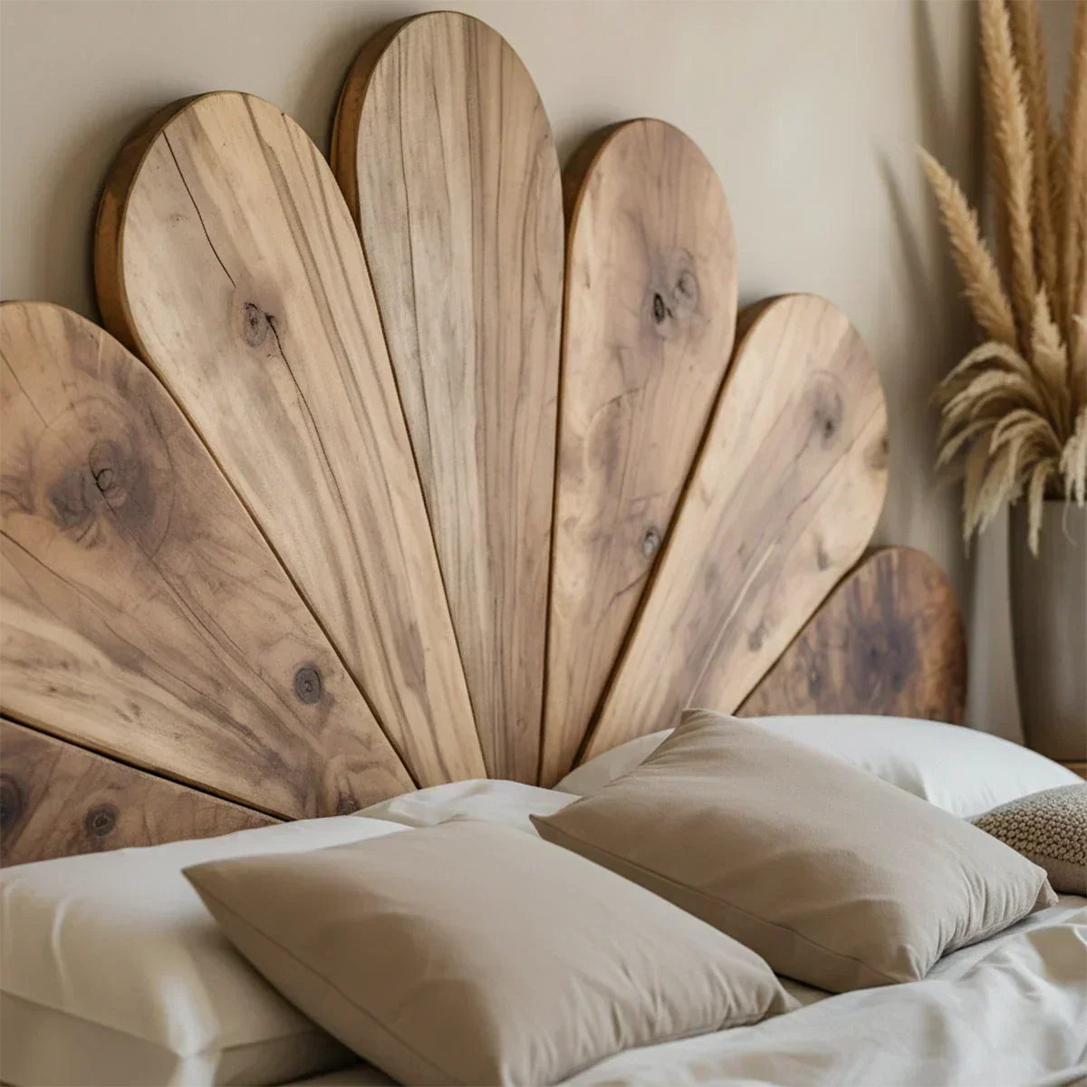 Petal Bloom Solid Wood Headboard – Natural Sculptural Bedroom Accent - Rustiracraft