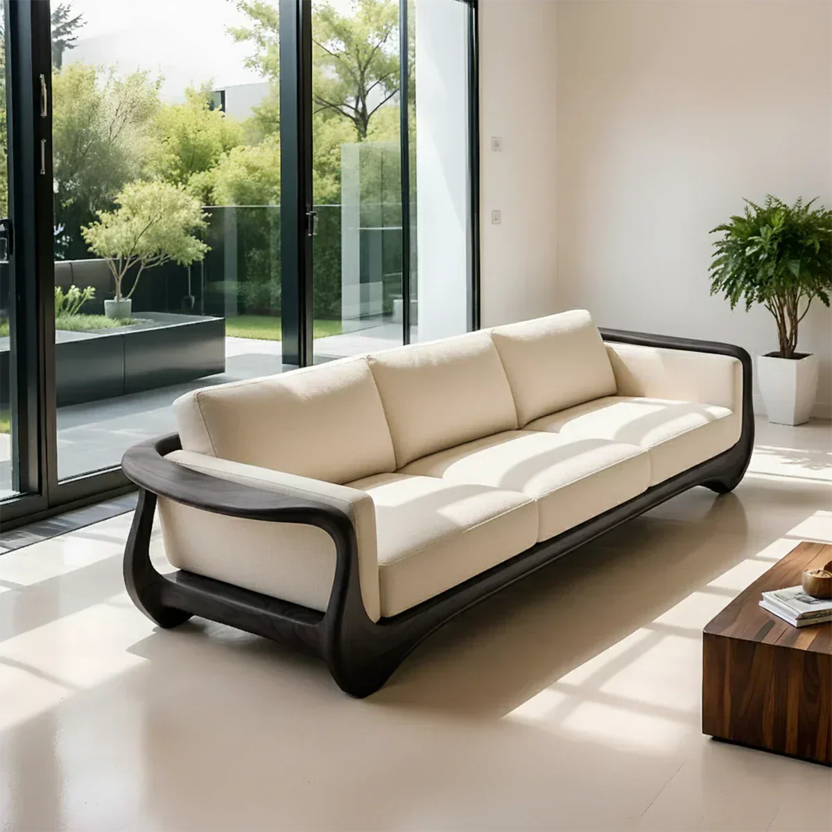 Premium Leather & Natural Solid Wood Sofa – Sculpted Modern Form - Rustiracraft 