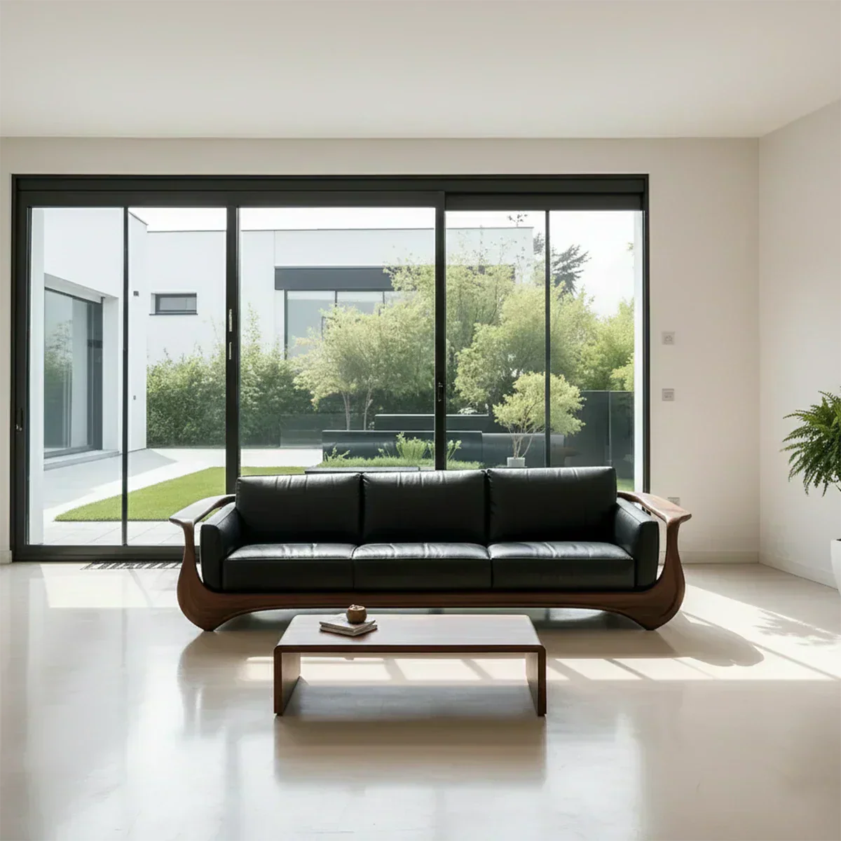 Premium Leather & Natural Solid Wood Sofa – Sculpted Modern Form - Rustiracraft