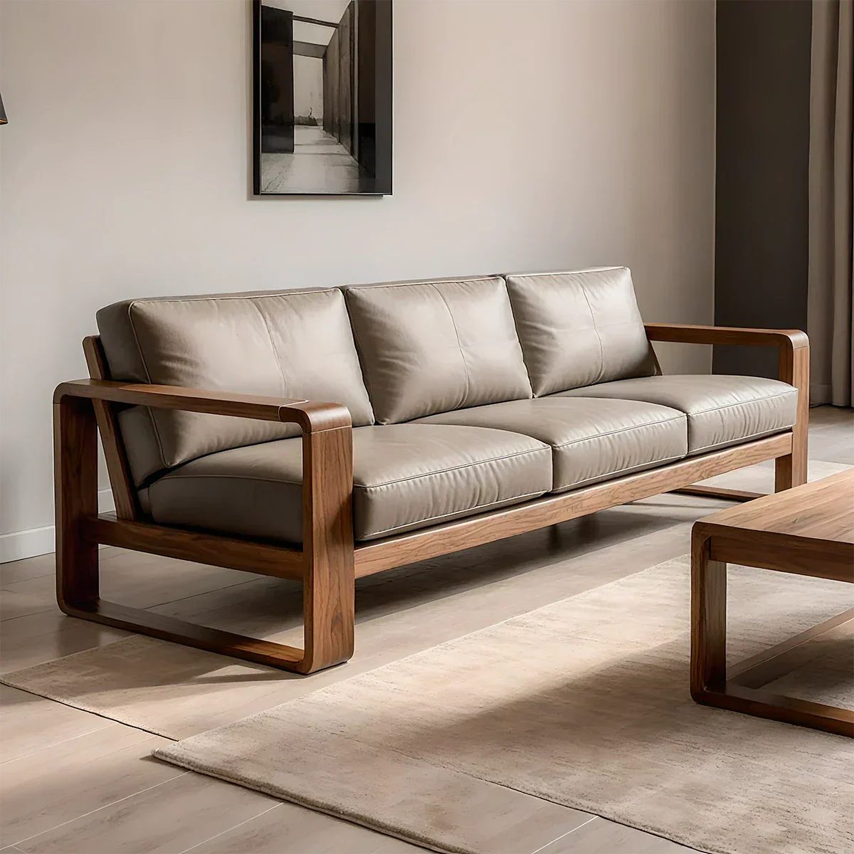 Premium Leather Sofa – Solid Wood Frame, Modern Contemporary Style - Rustiracraft 