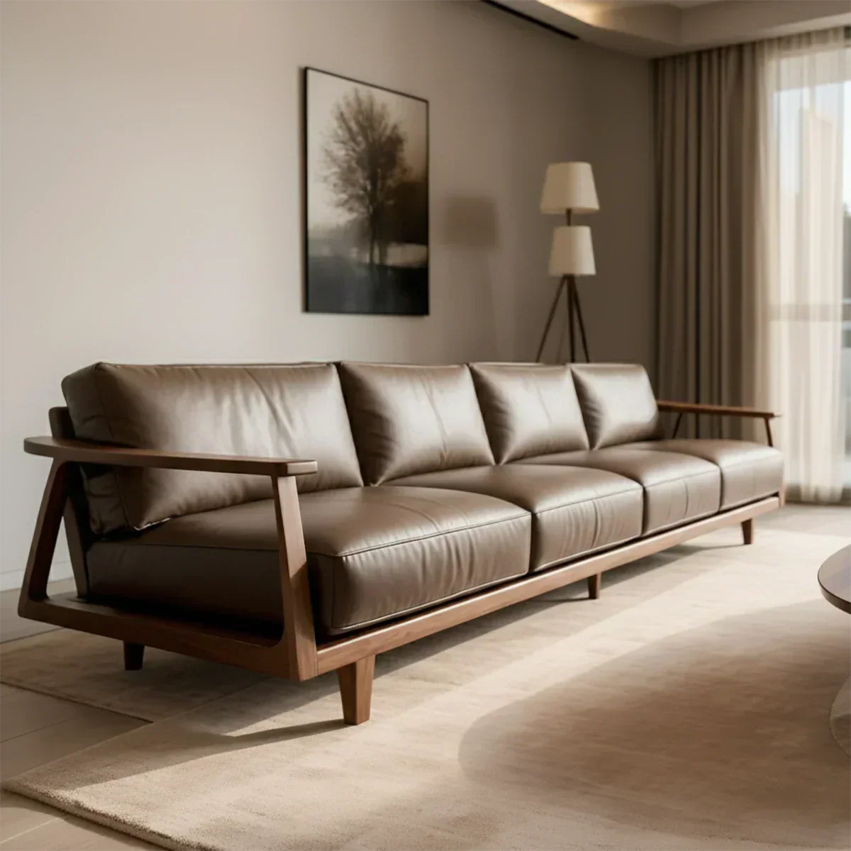 Premium Leather Sofa – Solid Wood Frame, Modern Minimalist Design - Rustiracraft 