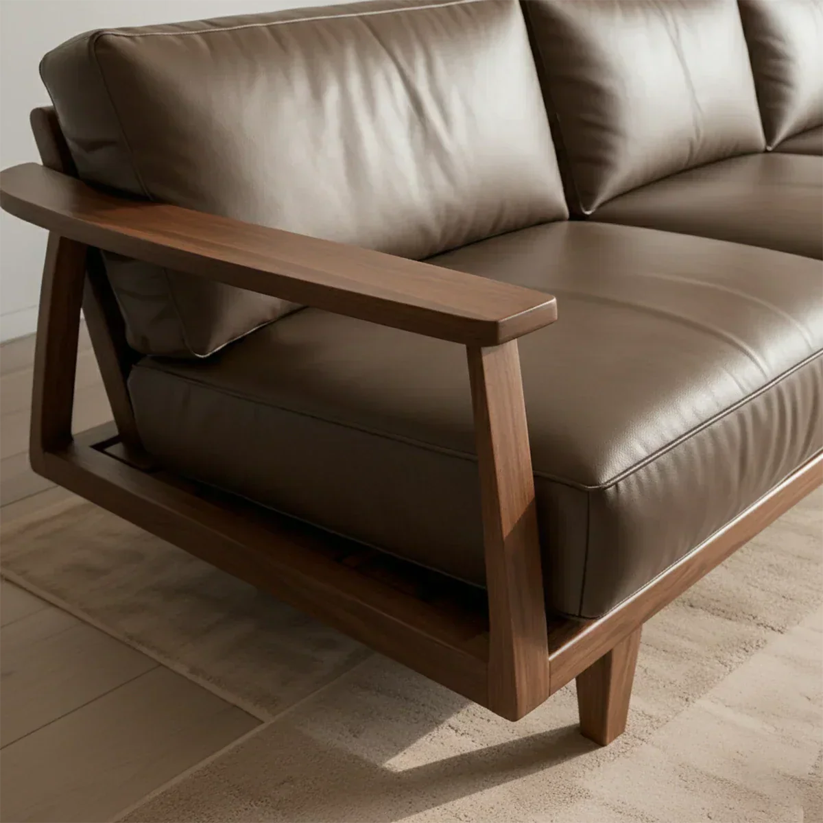 Premium Leather Sofa – Solid Wood Frame, Modern Minimalist Design - Rustiracraft 