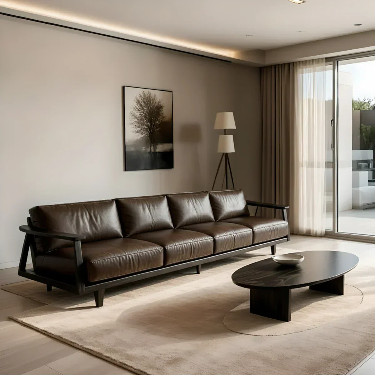 Premium Leather Sofa – Solid Wood Frame, Modern Minimalist Design - Rustiracraft 