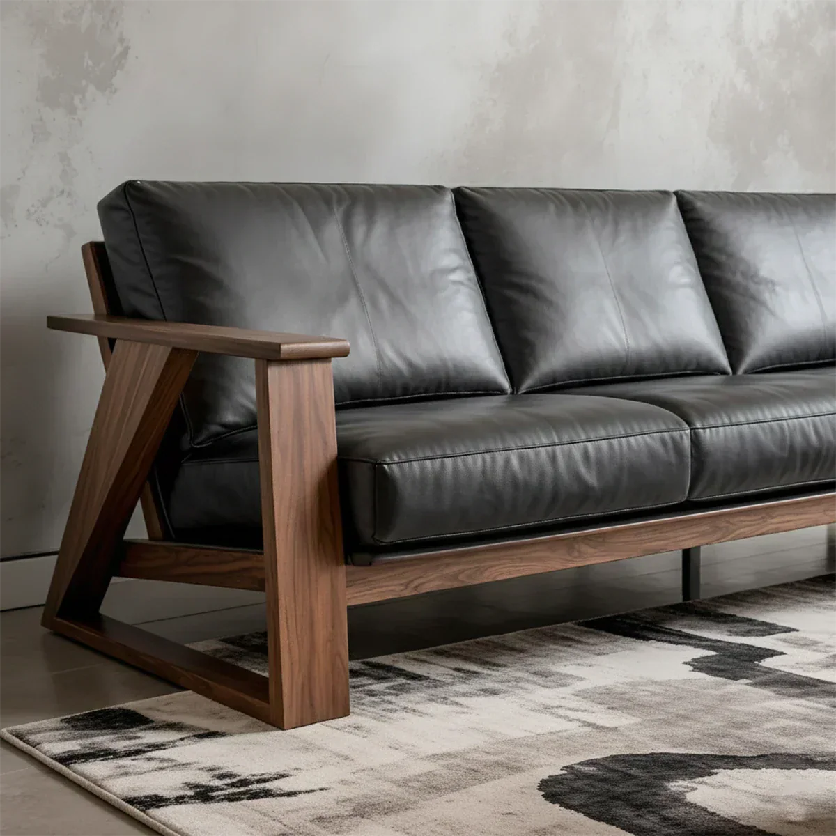 Premium Leather Sofa with Modern Z-Frame in Natural Solid Wood - Rustiracraft 