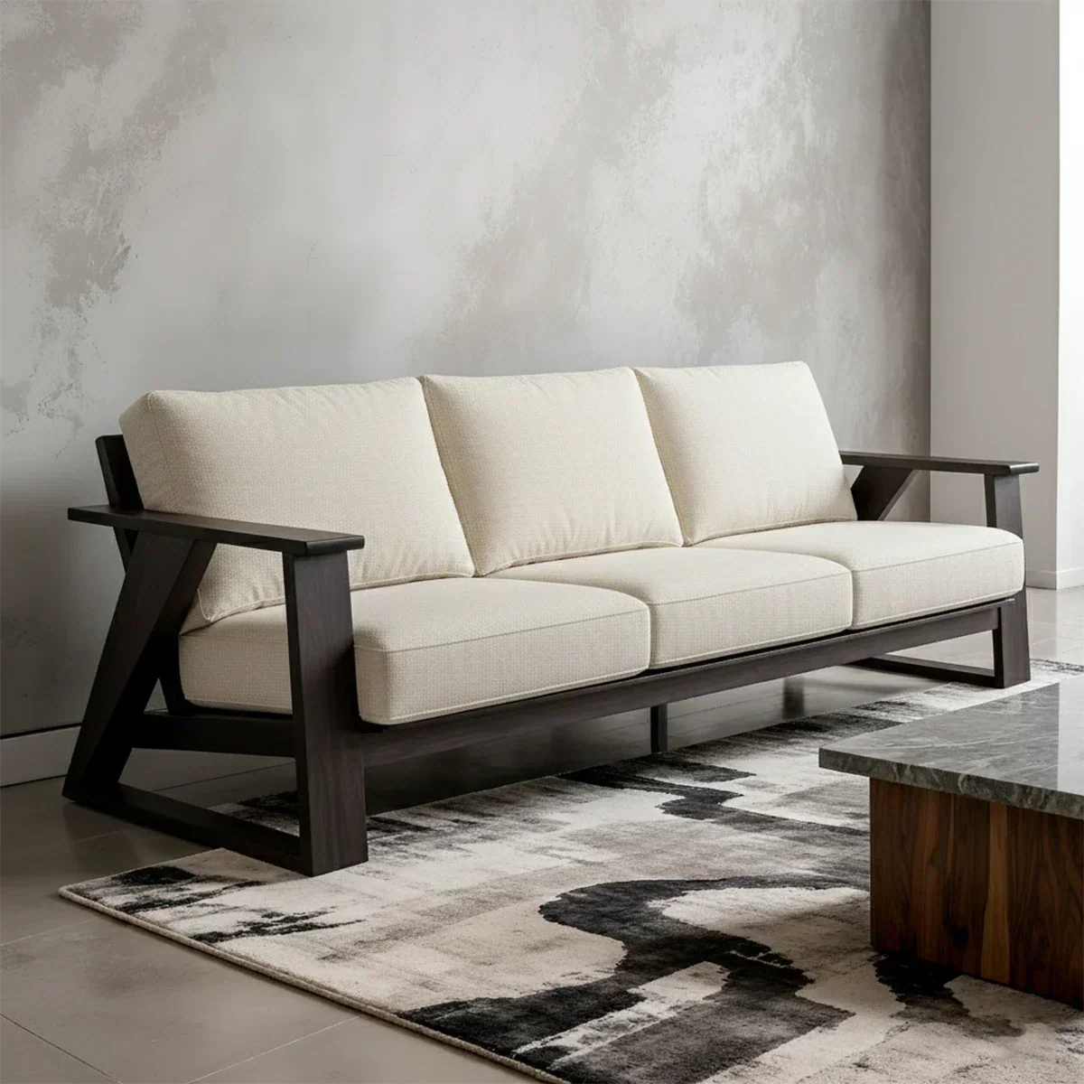 Premium Leather Sofa with Modern Z-Frame in Natural Solid Wood - Rustiracraft 