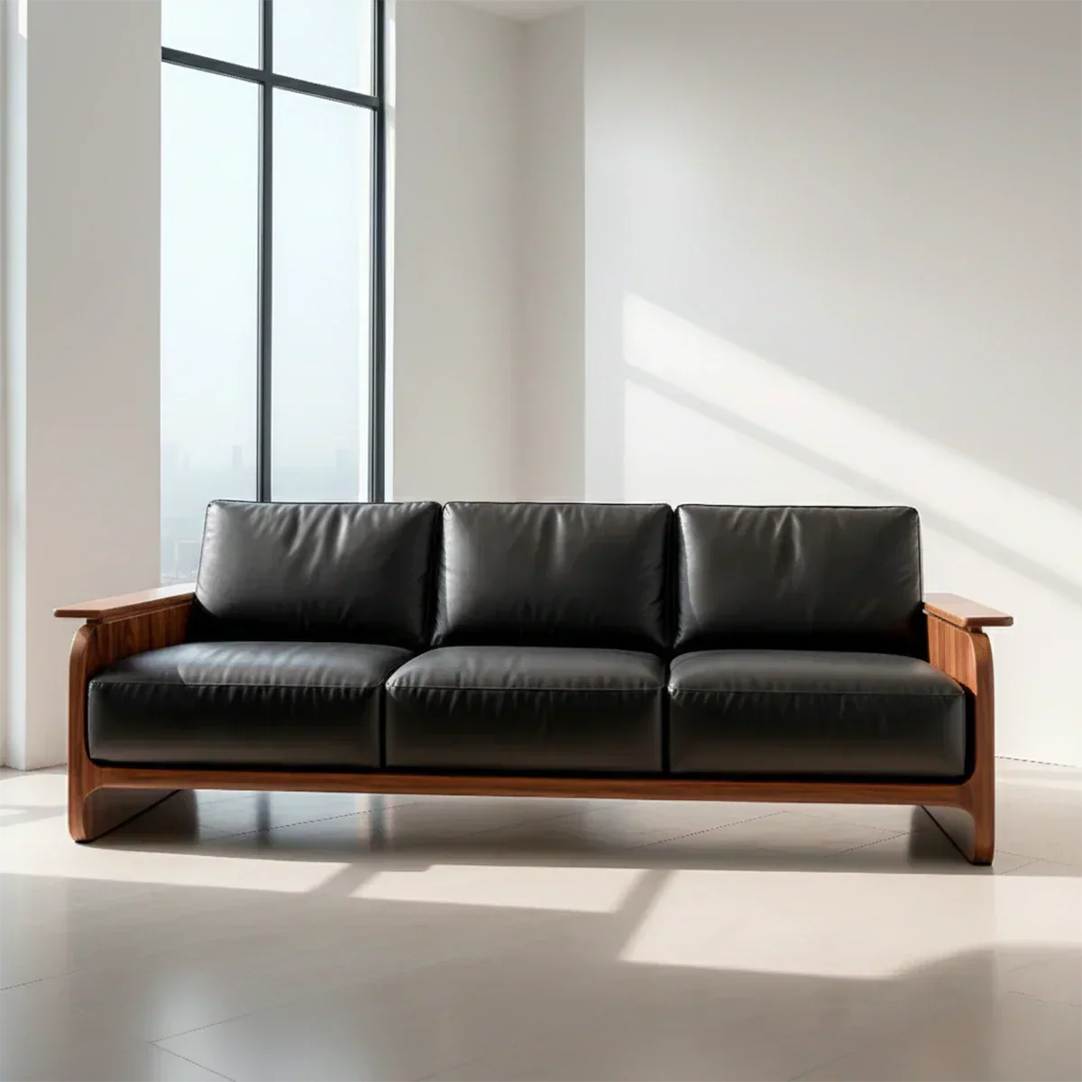 Premium Leather Sofa with Solid Wood Base – Modern Minimalist - Rustiracraft 