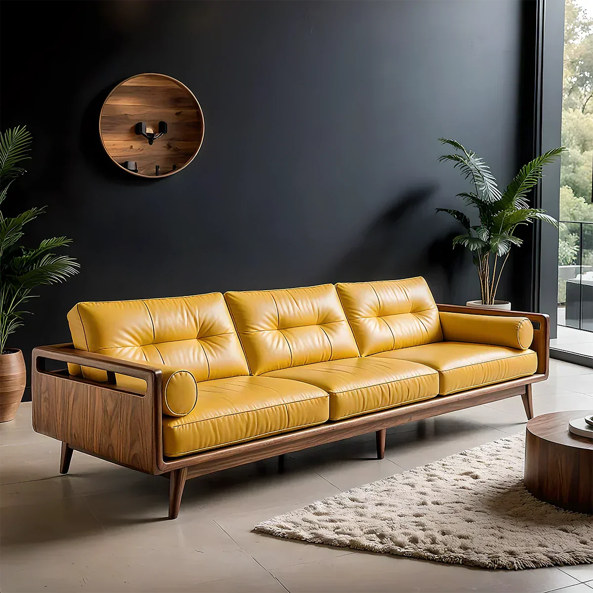 Premium Leather Solid Wood Sofa – Handcrafted Rustic Modern Design - Rustiracraft 