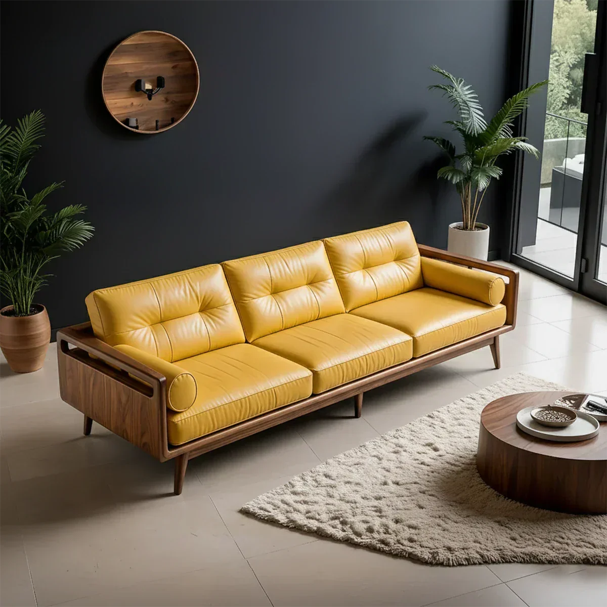 Premium Leather Solid Wood Sofa – Handcrafted Rustic Modern Design - Rustiracraft 