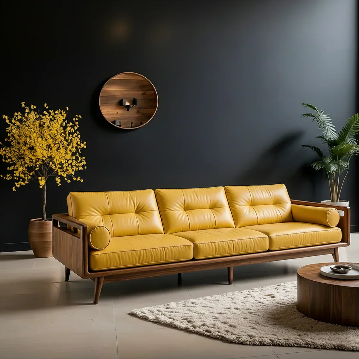 Premium Leather Solid Wood Sofa – Handcrafted Rustic Modern Design - Rustiracraft 