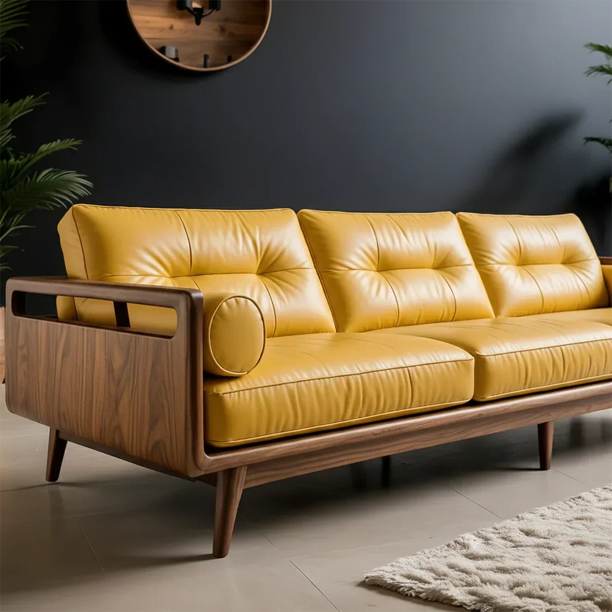 Premium Leather Solid Wood Sofa – Handcrafted Rustic Modern Design - Rustiracraft 