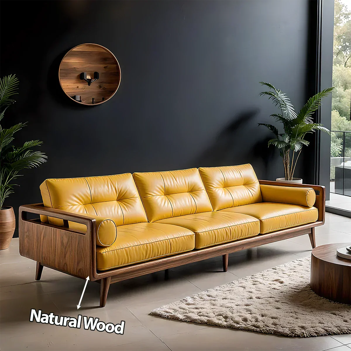 Premium Leather Solid Wood Sofa – Handcrafted Rustic Modern Design - Rustiracraft 
