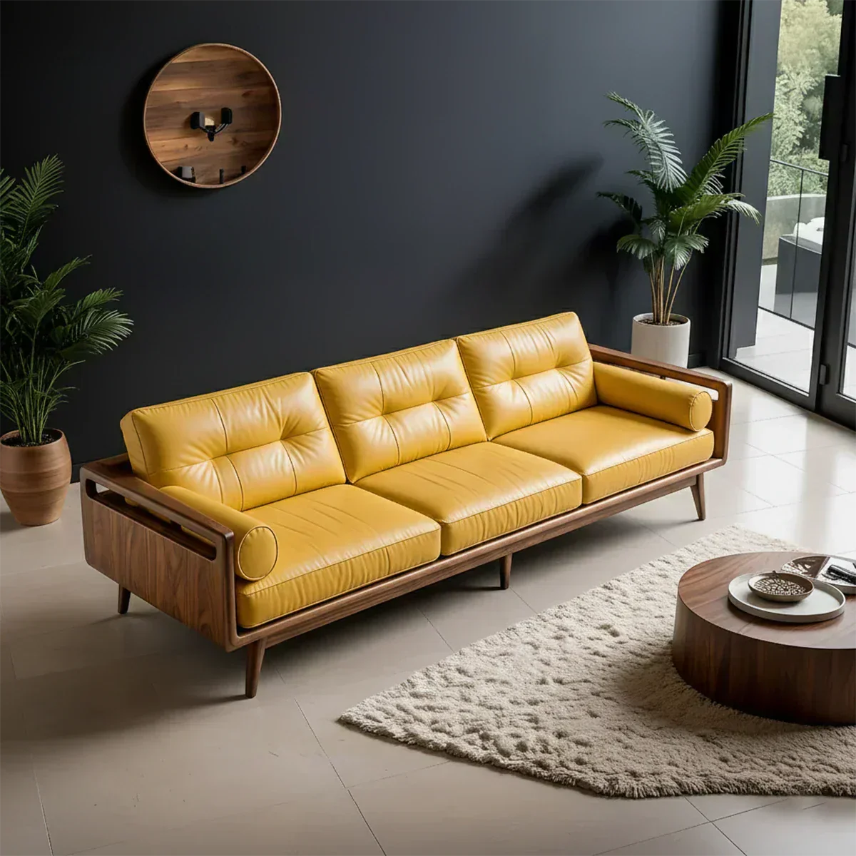 Premium Leather Solid Wood Sofa – Handcrafted Rustic Modern Design - Rustiracraft