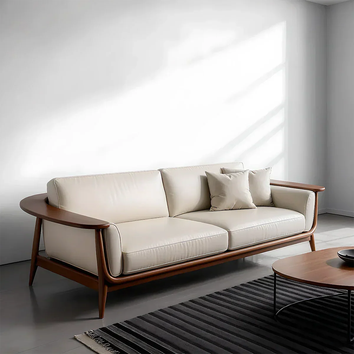 Premium Leather Solid Wood Sofa – Modern Minimalist Design - Rustiracraft 