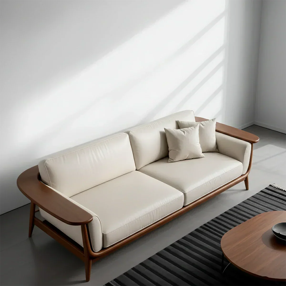 Premium Leather Solid Wood Sofa – Modern Minimalist Design - Rustiracraft 