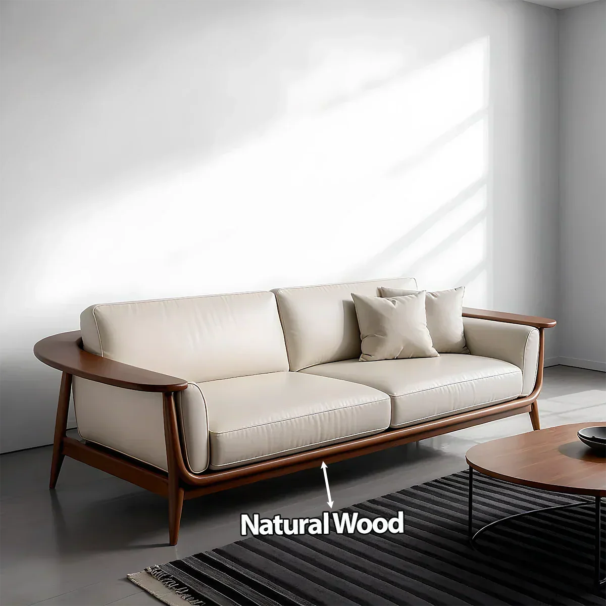 Premium Leather Solid Wood Sofa – Modern Minimalist Design - Rustiracraft 