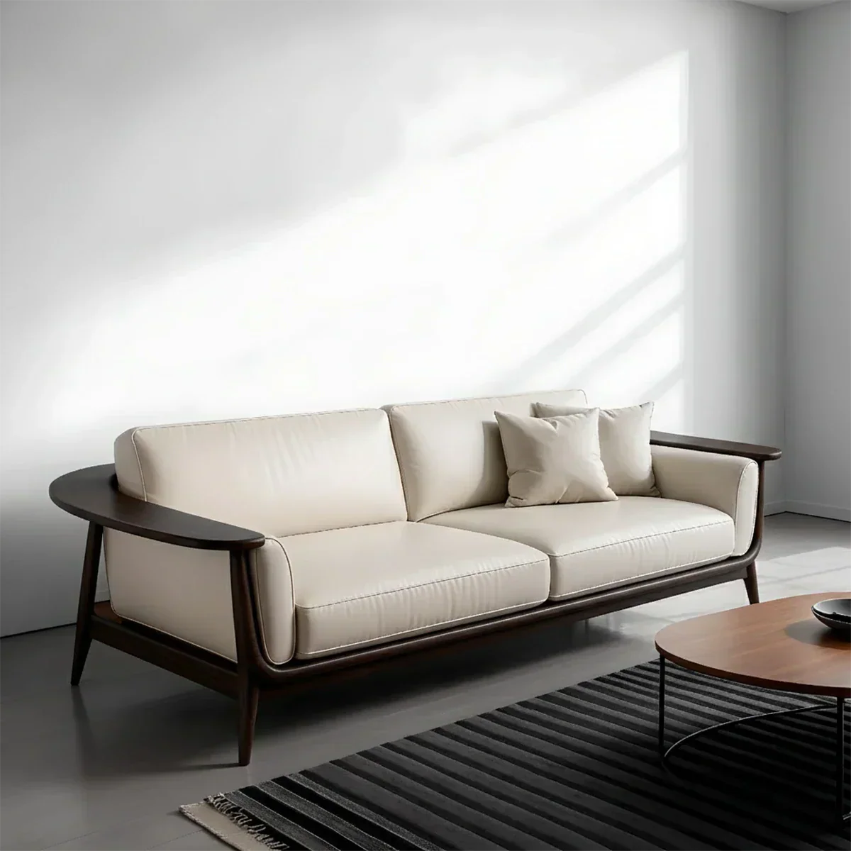 Premium Leather Solid Wood Sofa – Modern Minimalist Design - Rustiracraft 