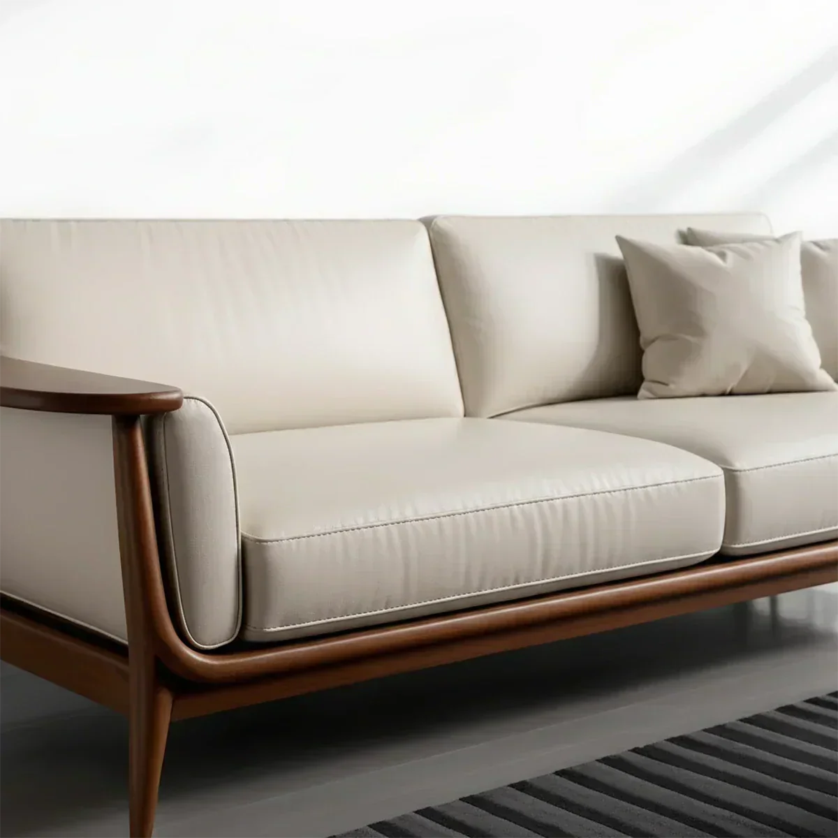 Premium Leather Solid Wood Sofa – Modern Minimalist Design - Rustiracraft