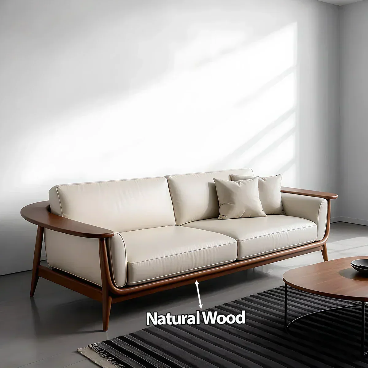 Premium Leather Solid Wood Sofa – Modern Minimalist Design - Rustiracraft