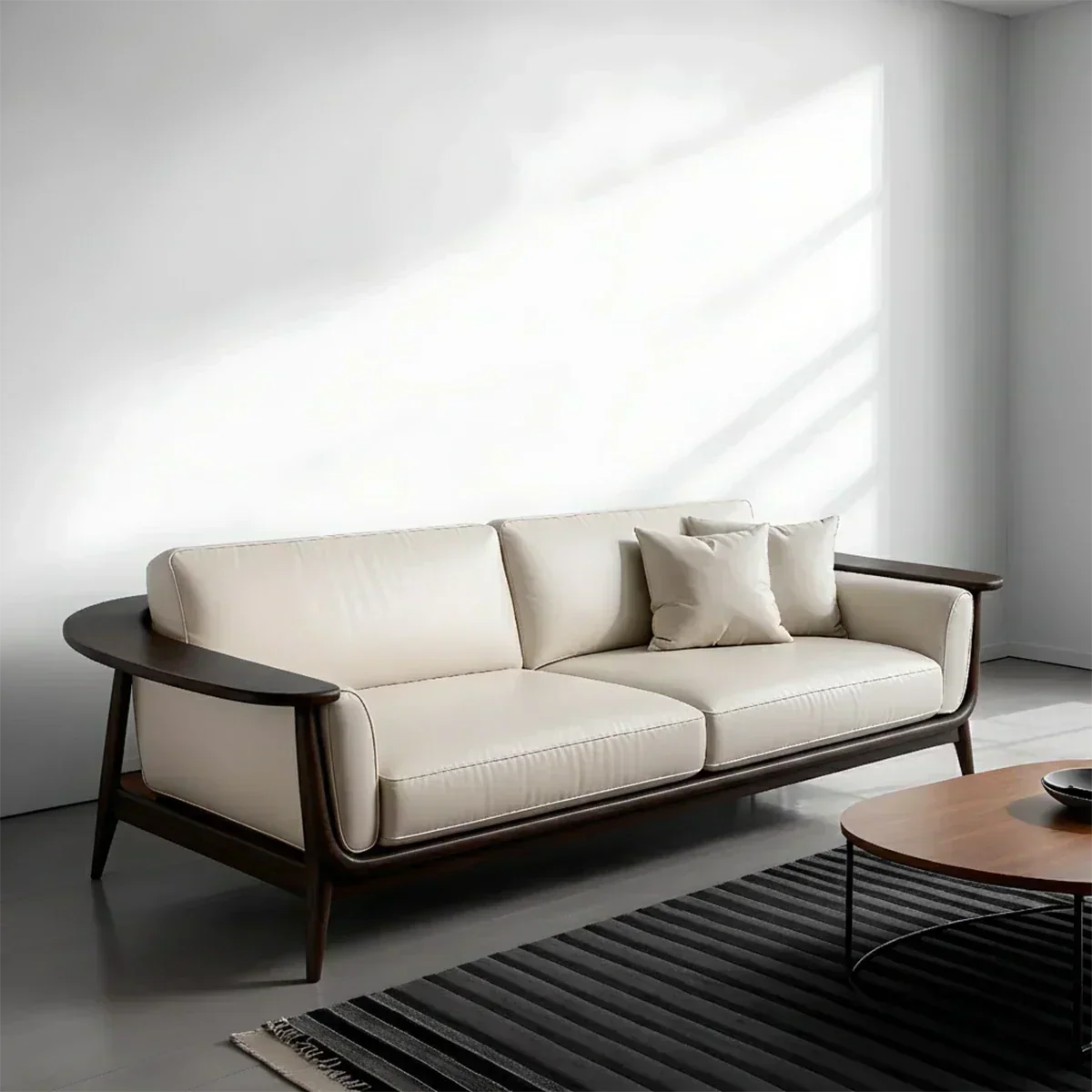 Premium Leather Solid Wood Sofa – Modern Minimalist Design - Rustiracraft