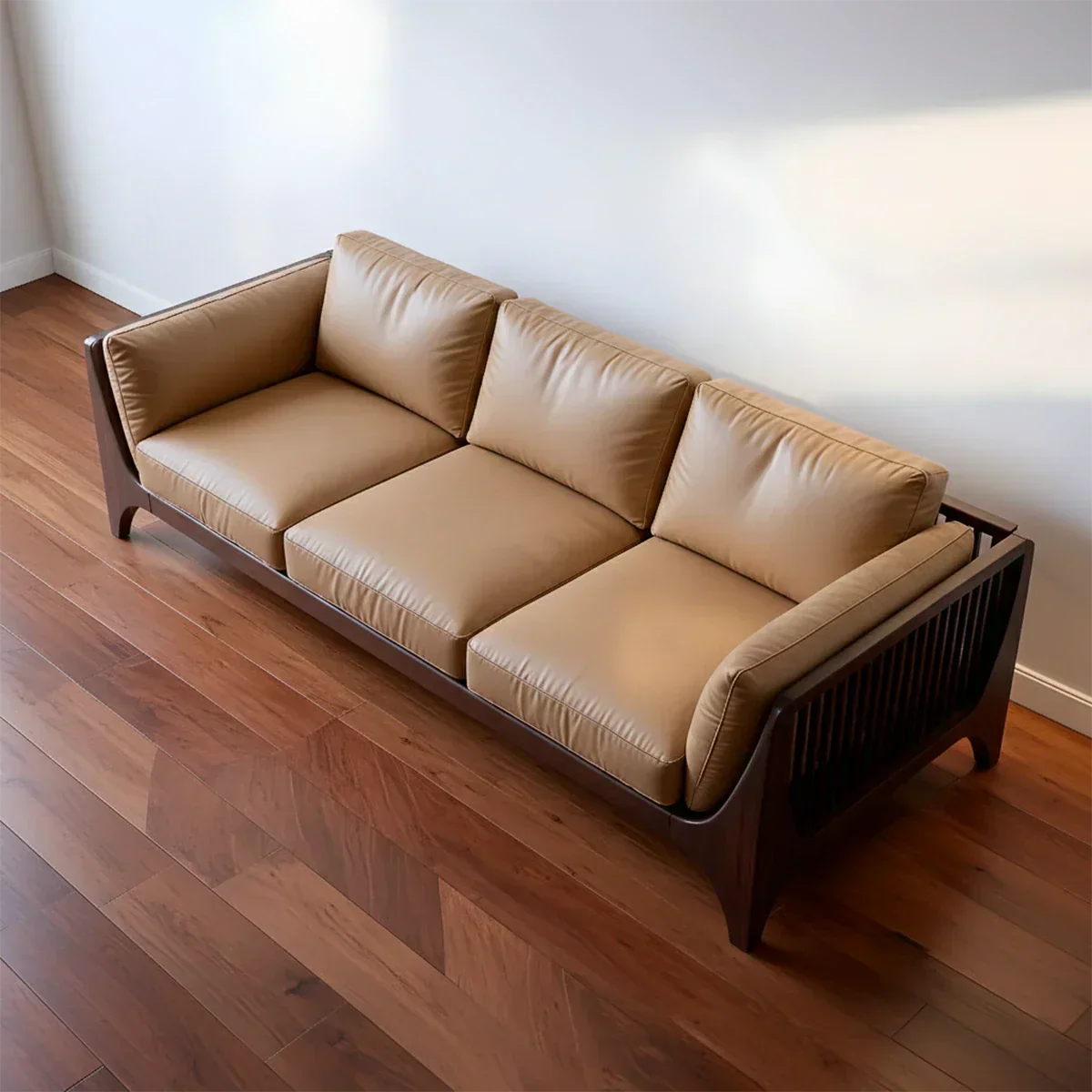 Premium Solid Wood Leather Sofa – Modern Minimal Design - Rustiracraft 
