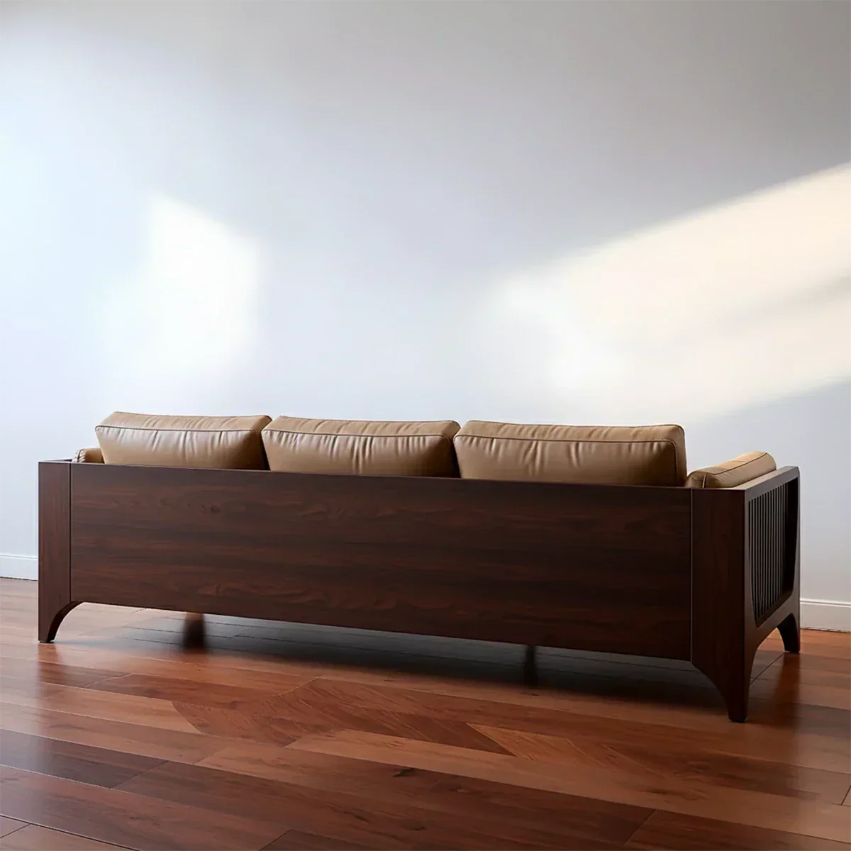 Premium Solid Wood Leather Sofa – Modern Minimal Design - Rustiracraft 