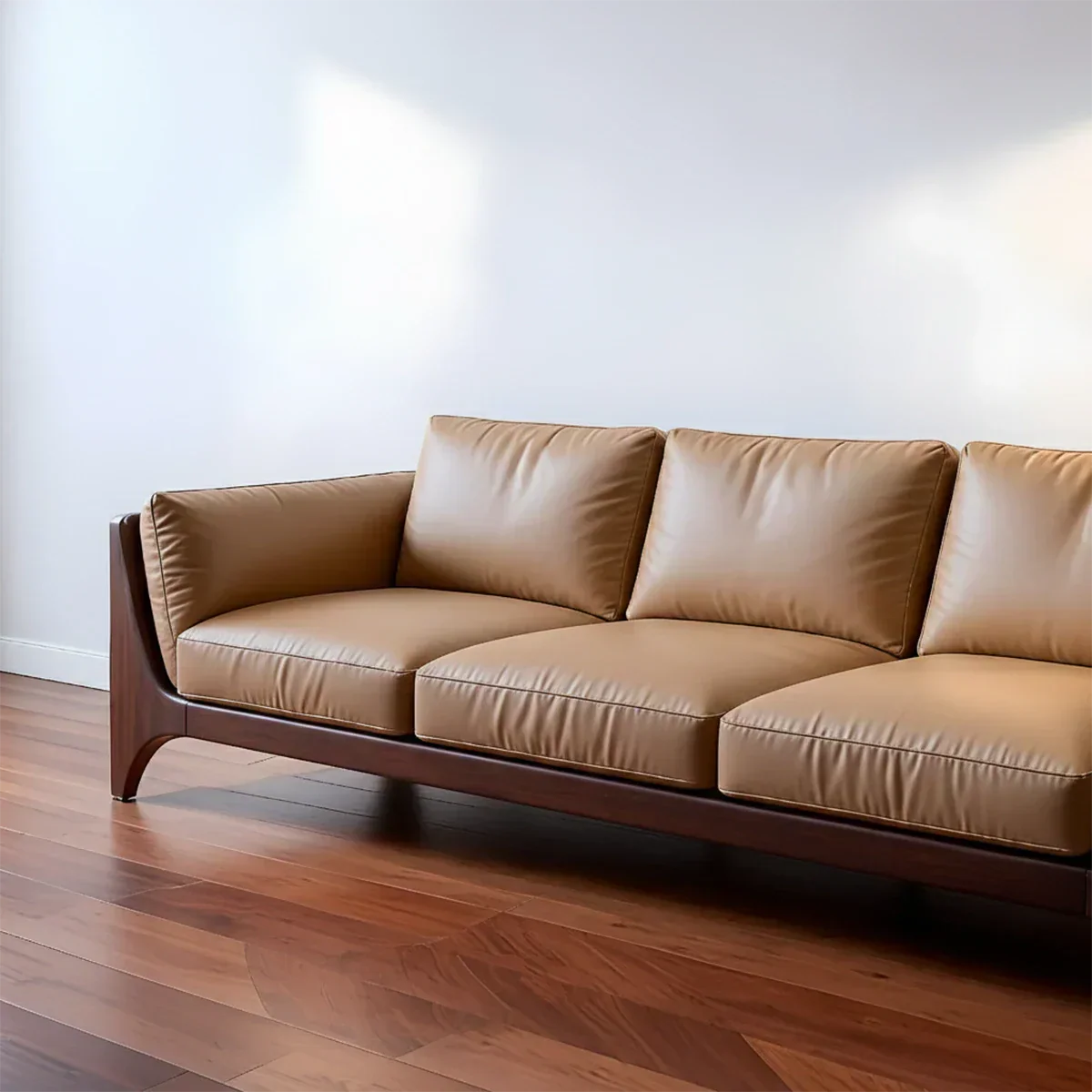 Premium Solid Wood Leather Sofa – Modern Minimal Design - Rustiracraft 