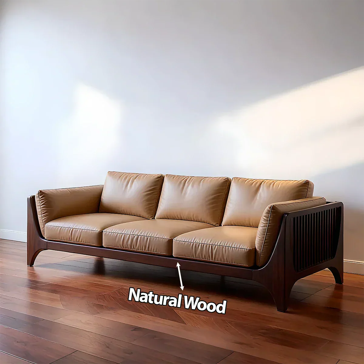 Premium Solid Wood Leather Sofa – Modern Minimal Design - Rustiracraft 