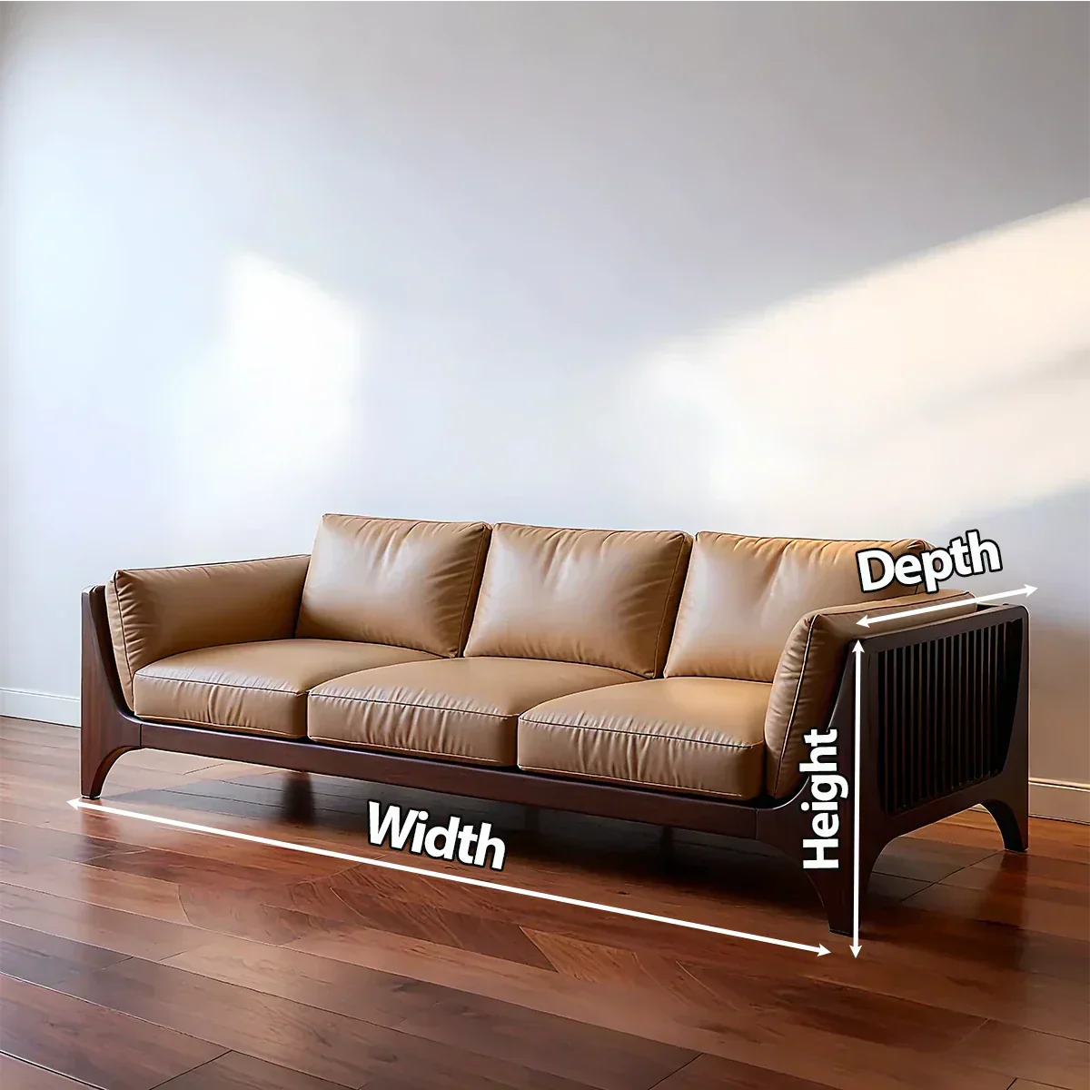 Premium Solid Wood Leather Sofa – Modern Minimal Design - Rustiracraft 