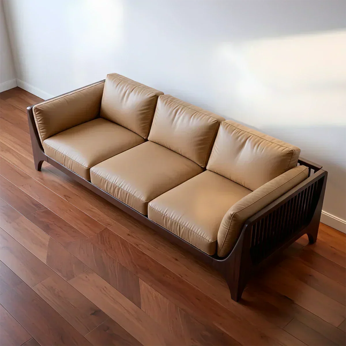 Premium Solid Wood Leather Sofa – Modern Minimal Design - Rustiracraft