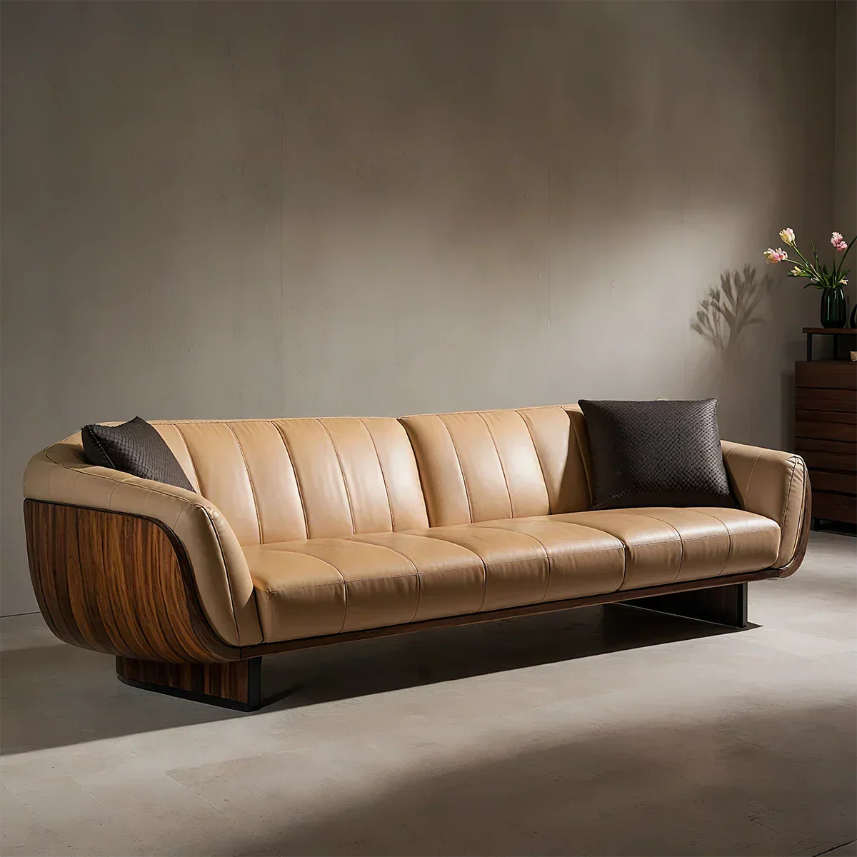 Premium Solid Wood Leather Sofa – Modern Sculptural Design - Rustiracraft 
