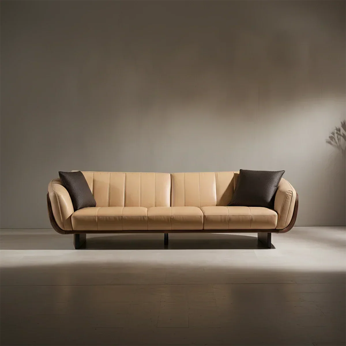 Premium Solid Wood Leather Sofa – Modern Sculptural Design - Rustiracraft 