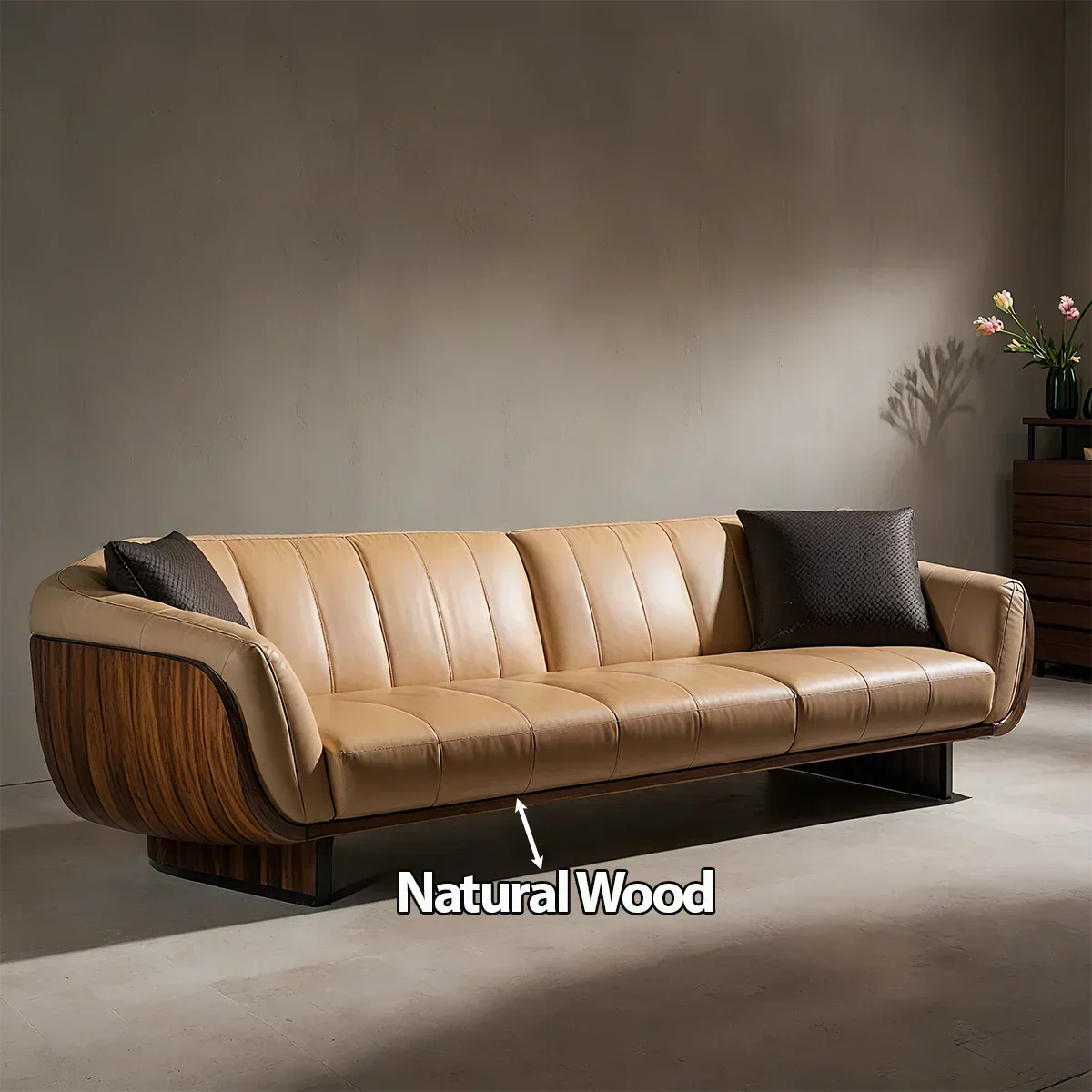 Premium Solid Wood Leather Sofa – Modern Sculptural Design - Rustiracraft 