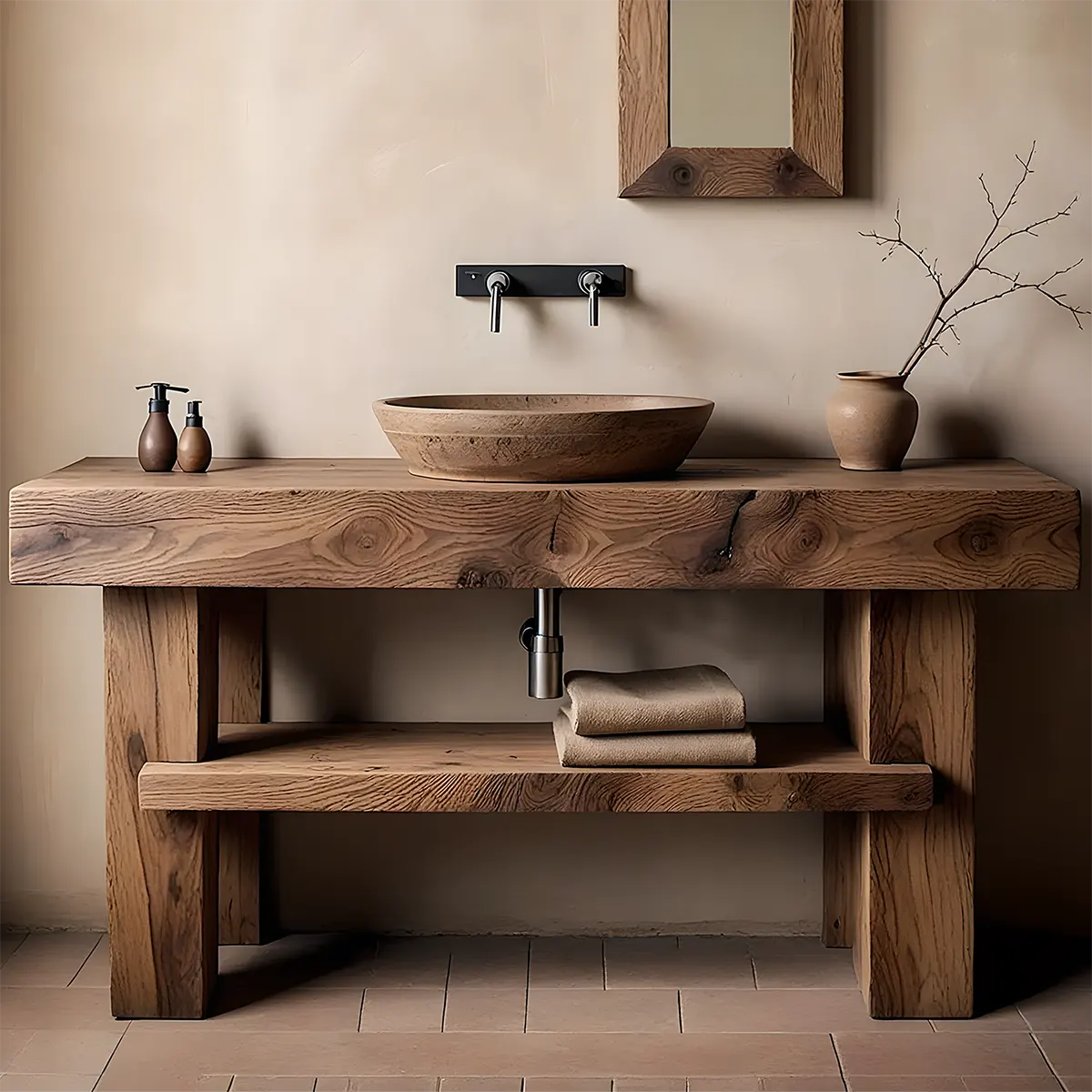 Rustic Essence Solid Oak Vanity – Handcrafted Wood Design - Rustiracraft 