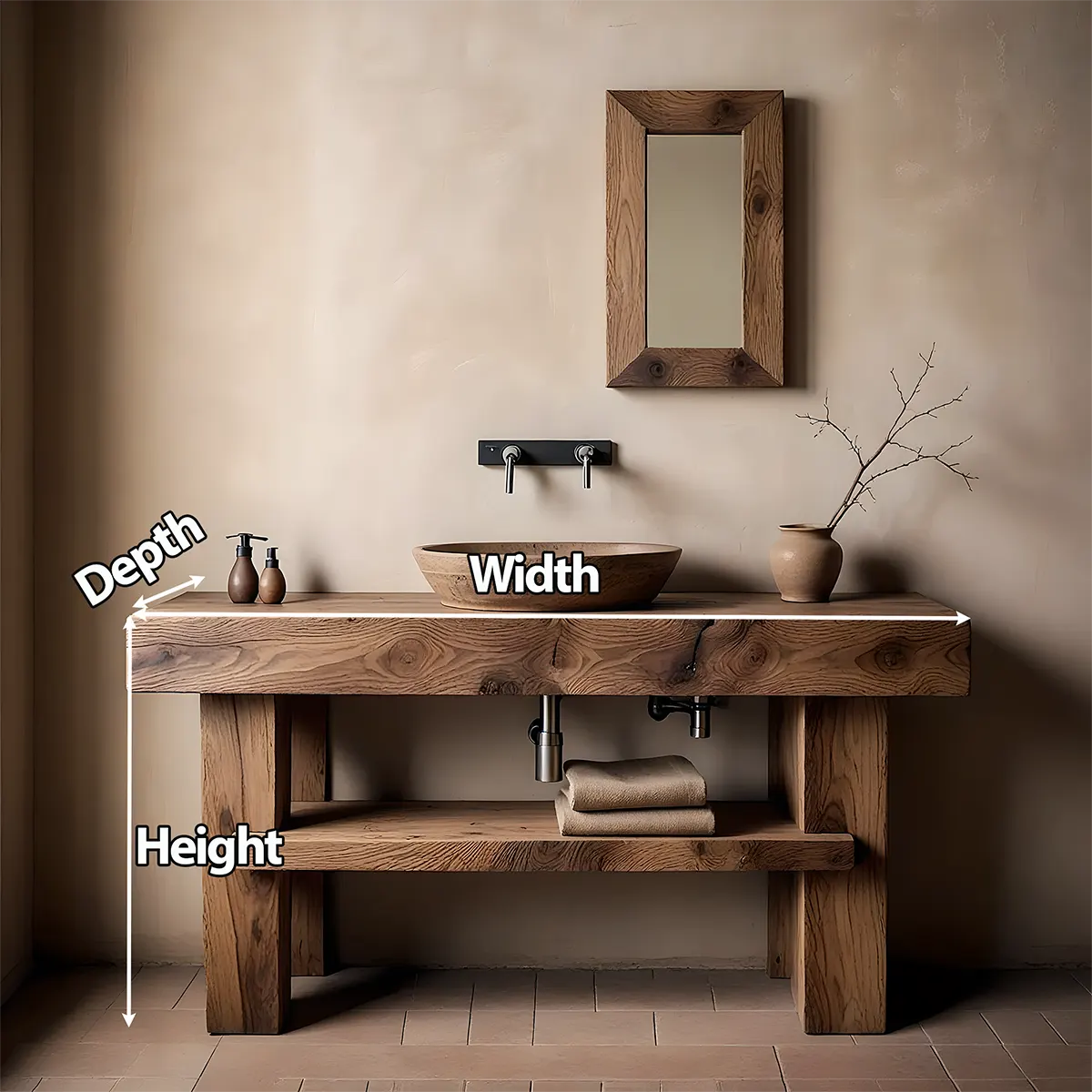 Rustic Essence Solid Oak Vanity – Handcrafted Wood Design - Rustiracraft 