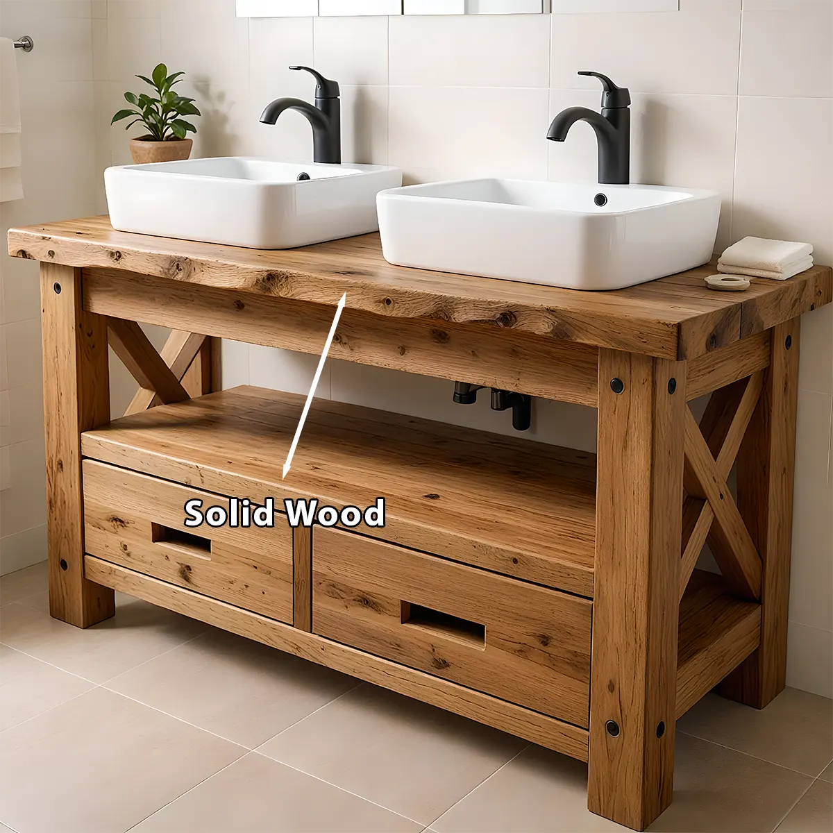 Rustic Farmhouse Solid Wood Double Sink Vanity With Drawers - Rustiracraft 