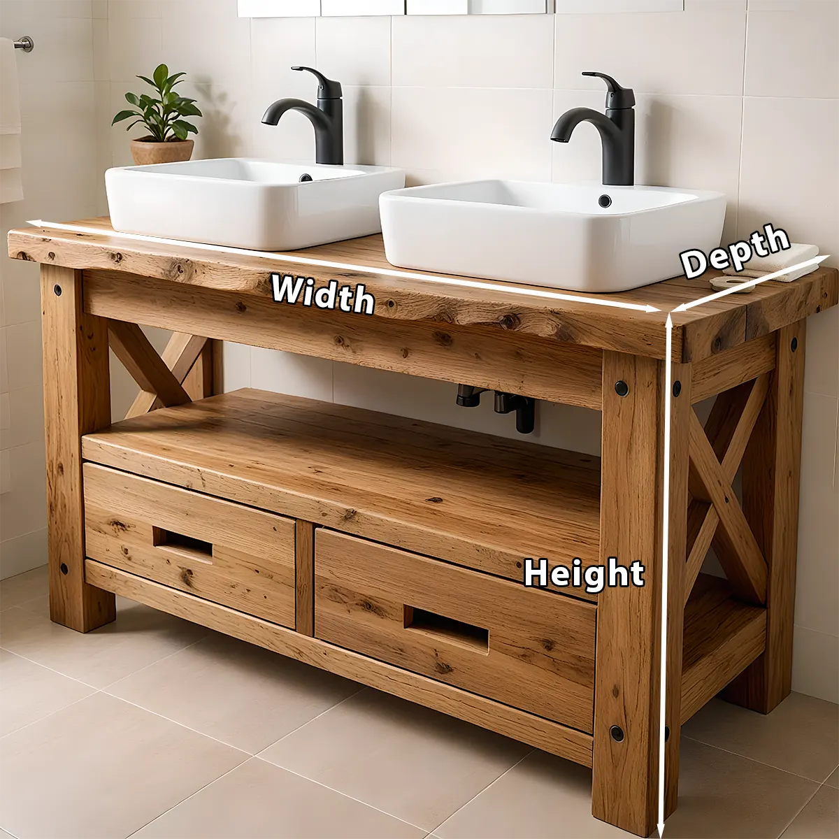 Rustic Farmhouse Solid Wood Double Sink Vanity With Drawers - Rustiracraft 