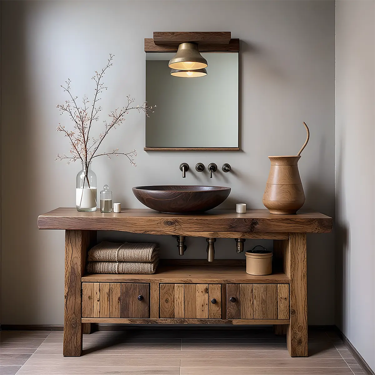 Rustic Heritage Oak Bathroom Vanity – Handcrafted Wood - Rustiracraft 