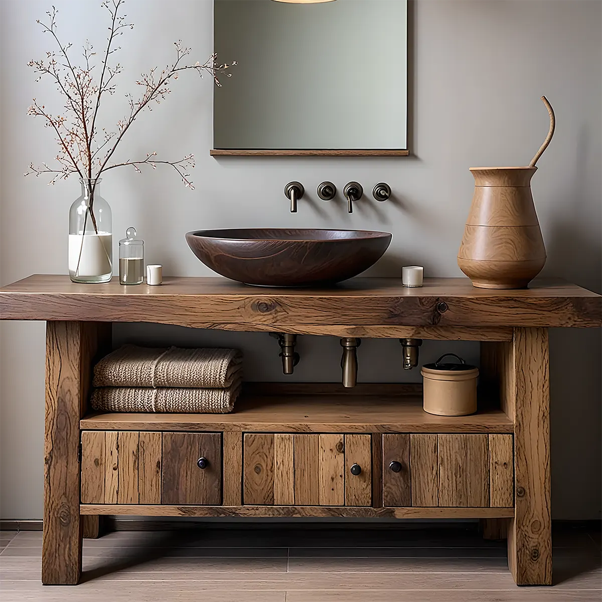 Rustic Heritage Oak Bathroom Vanity – Handcrafted Wood - Rustiracraft 