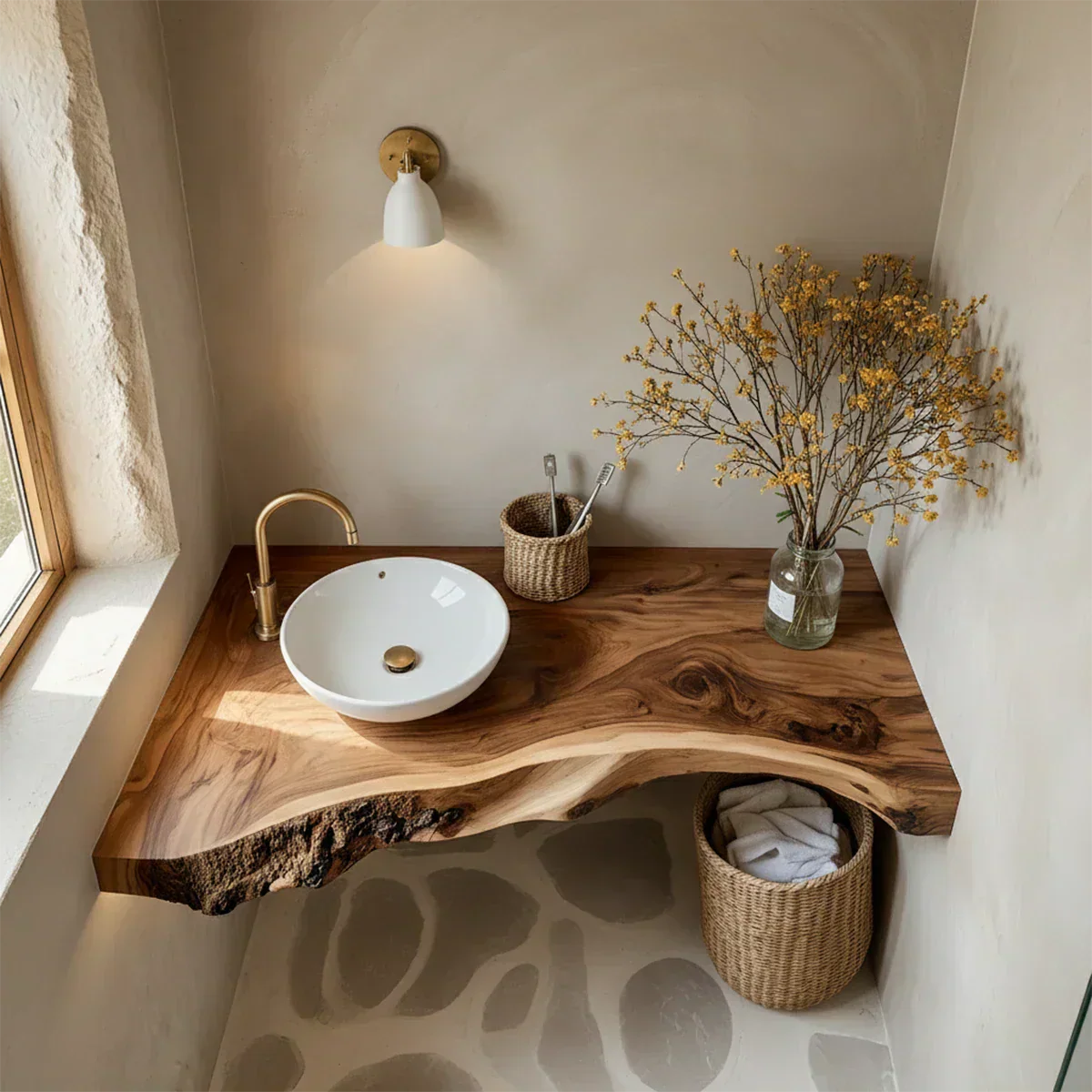Rustic Live Edge Floating Wood Bathroom Vanity Shelf – Handcrafted - Rustiracraft