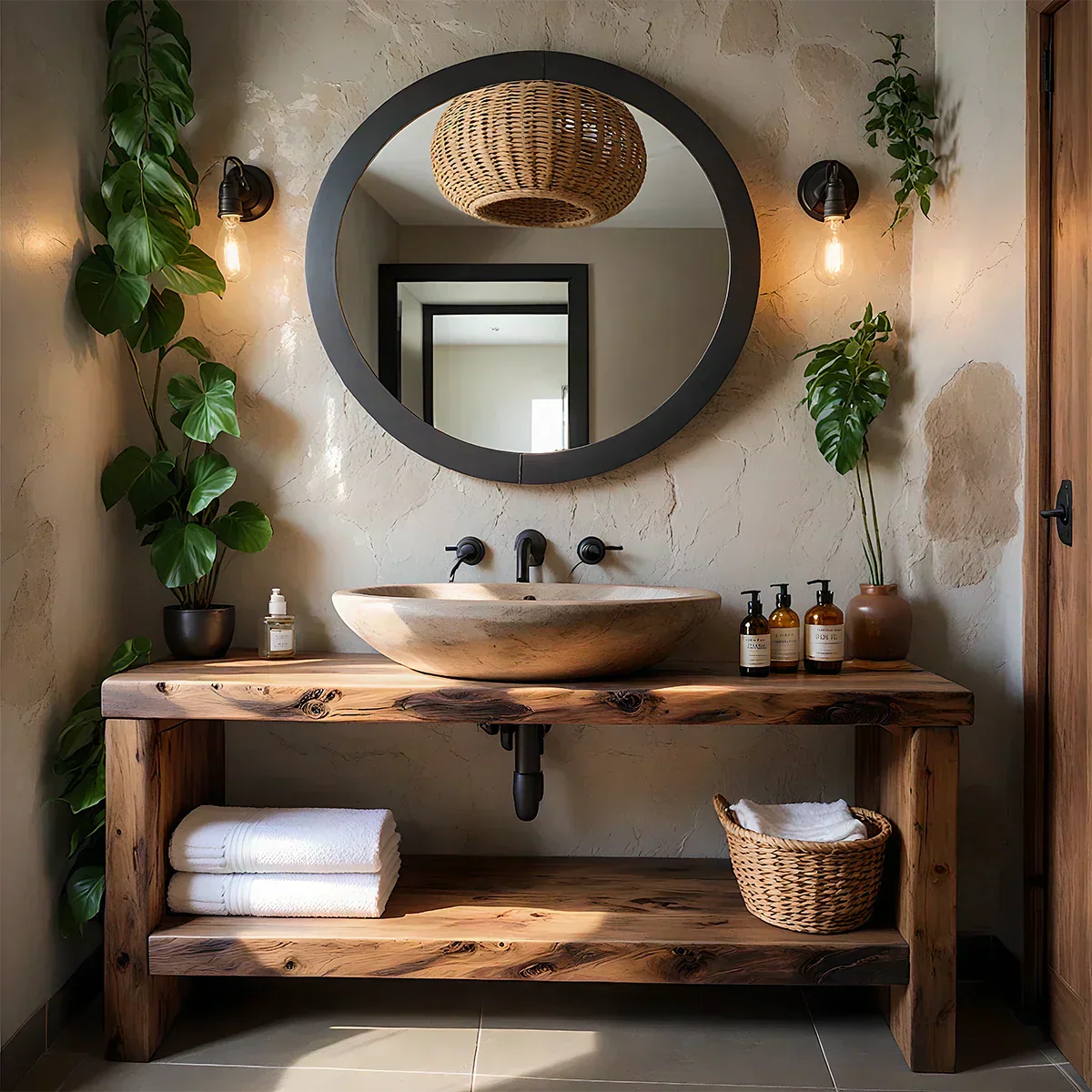 Rustic Live-Edge Natural Solid Wood Bathroom Vanity - Rustiracraft 