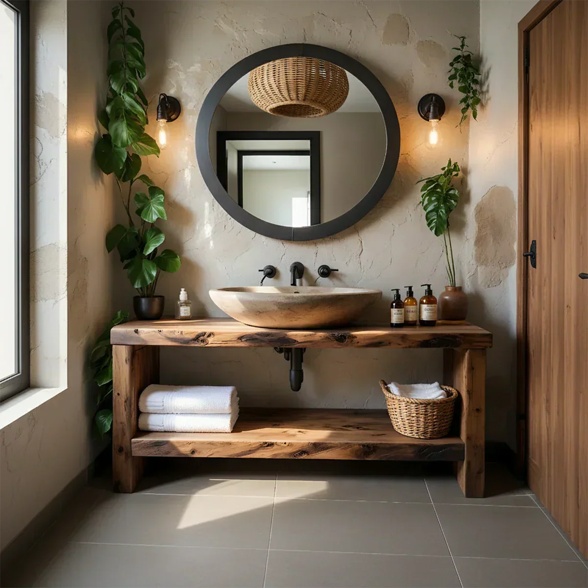 Rustic Live-Edge Natural Solid Wood Bathroom Vanity - Rustiracraft 