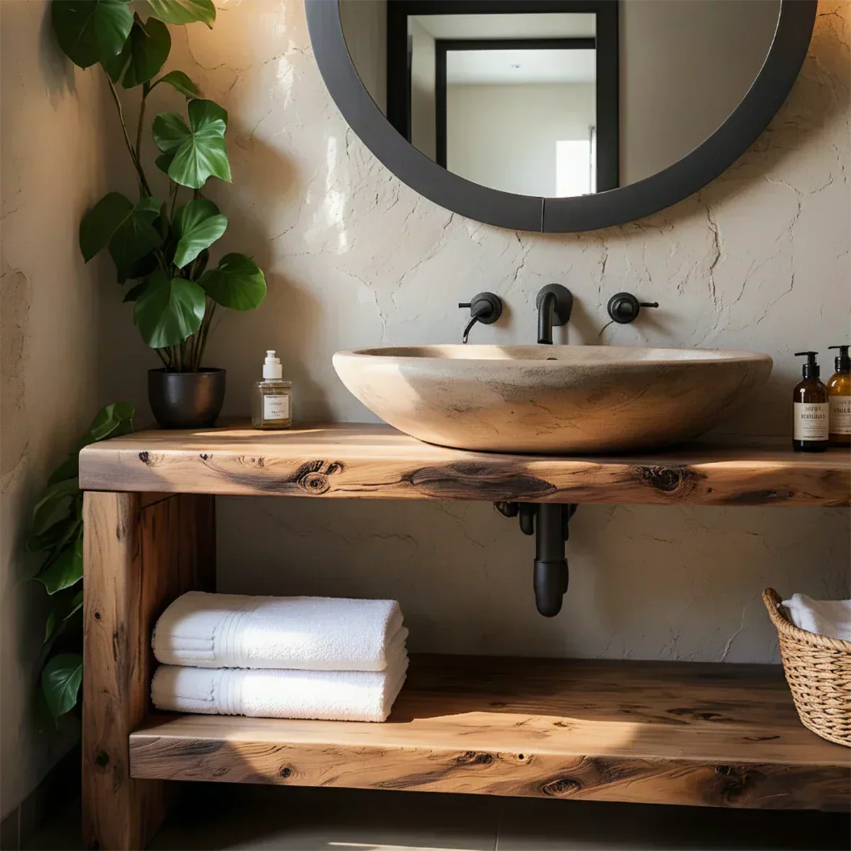 Rustic Live-Edge Natural Solid Wood Bathroom Vanity - Rustiracraft 