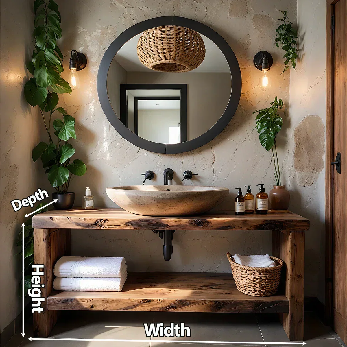 Rustic Live-Edge Natural Solid Wood Bathroom Vanity - Rustiracraft 